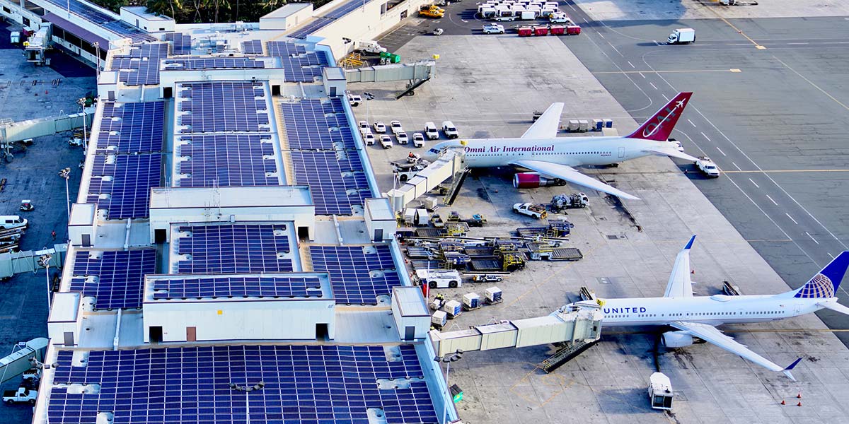 Airport with solar panels