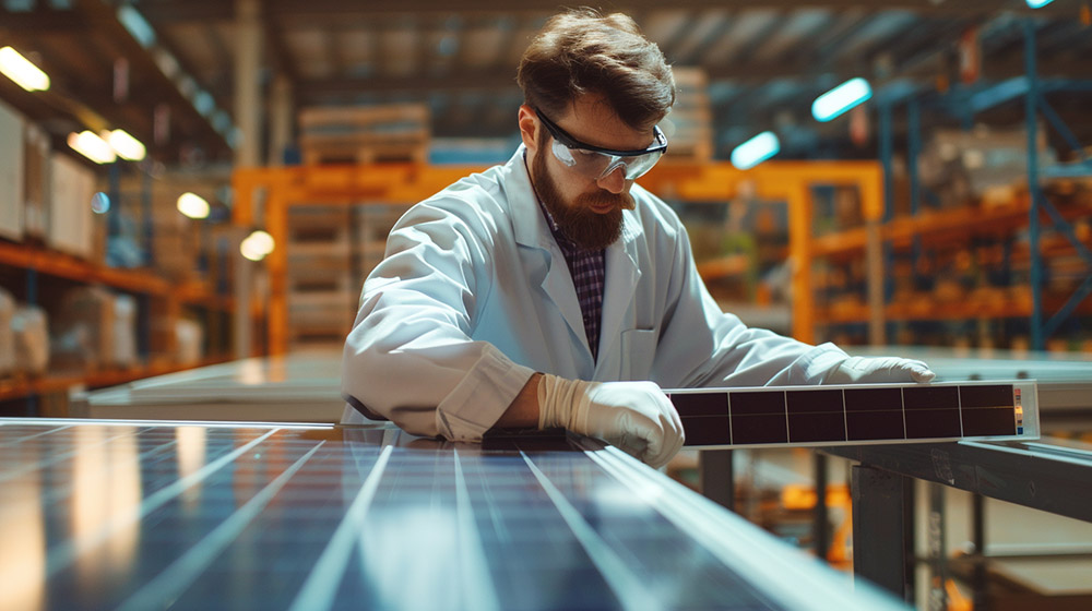 Testing a solar panel in a warehouse